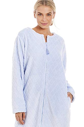 Camille Bata de casa Mujer Supersoft Light Blue Zip Front Diamond Print Housecoat 38-40