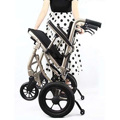 Caminantes para personas mayores Silla de ruedas de tránsito plegable de aluminio liviano, silla de ruedas portátil de la rueda pequeña plegable de la espalda, caminantes para personas mayores Rollato