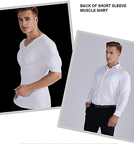 Camiseta Ajustada con músculos Falsos: Camiseta Acolchada con músculos en el Pecho Falso para Hombre, hombreras, Moldeador de Cuerpo, Ropa Interior de Manga Corta (Color : Blanc, Size : XL)