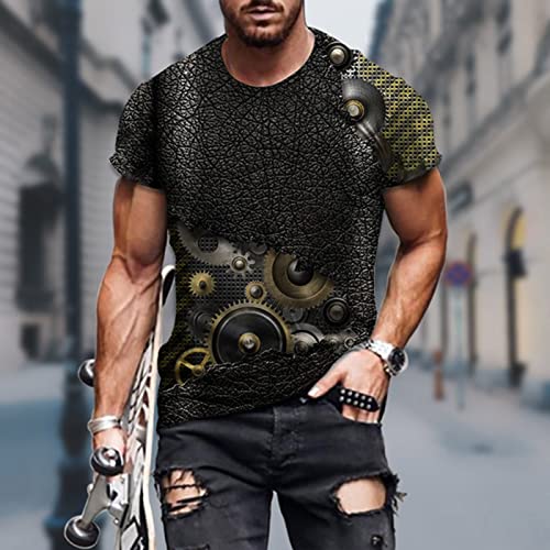 Camiseta de verano para hombre con impresión 3D, divertida gráfica, primavera, gimnasio, fitness, musculatura, camiseta de manga corta, cuello redondo, Negro , XXL