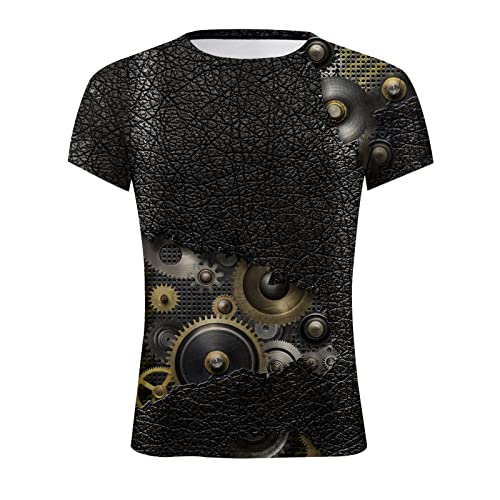 Camiseta de verano para hombre con impresión 3D, divertida gráfica, primavera, gimnasio, fitness, musculatura, camiseta de manga corta, cuello redondo, Negro , XXL