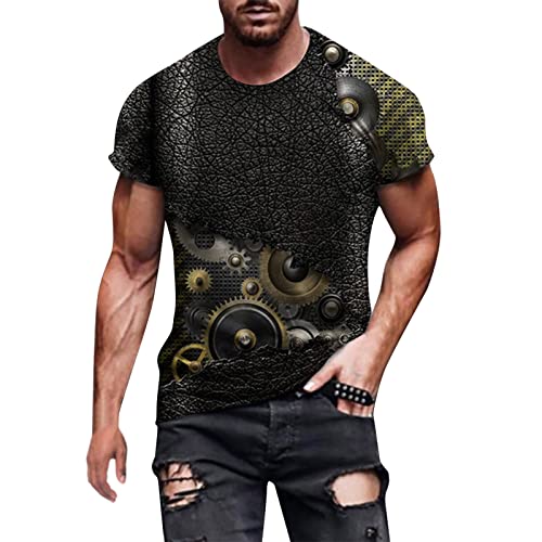 Camiseta de verano para hombre con impresión 3D, divertida gráfica, primavera, gimnasio, fitness, musculatura, camiseta de manga corta, cuello redondo, Negro , XXL