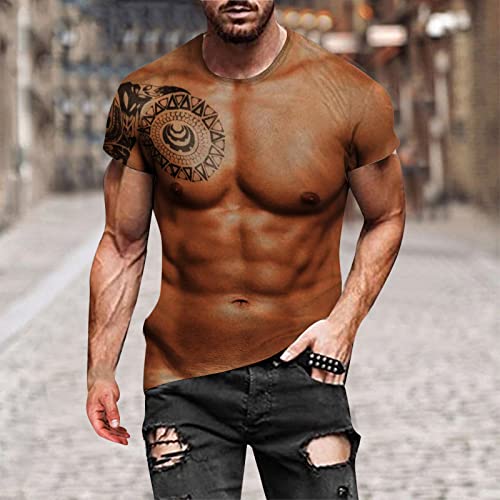 Camiseta de verano para hombre, sexy, con impresión 3D, para culturismo, atletismo, musculatura, musculatura, café, M