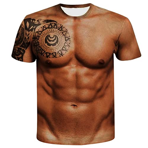 Camiseta de verano para hombre, sexy, con impresión 3D, para culturismo, atletismo, musculatura, musculatura, café, M