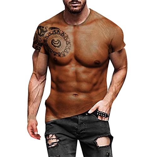 Camiseta de verano para hombre, sexy, con impresión 3D, para culturismo, atletismo, musculatura, musculatura, café, M