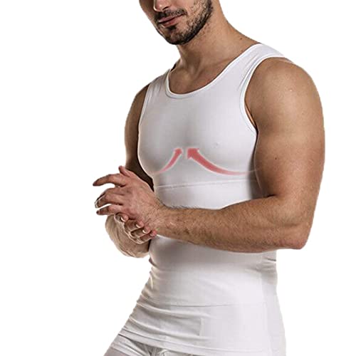 Camiseta Reductora Hombre Compresión, Camisetas Interiores Tirantes, Fajas Moldeadora Adelgazantes - Alta Elasticidad para Comprimir Pecho Abdomen y Cintura (Blanco, XL)