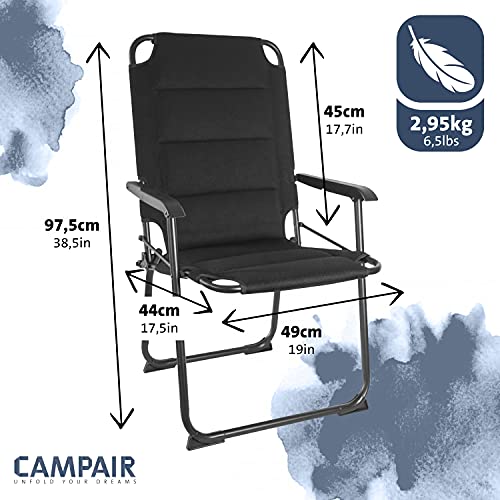 CampAir Silla Plegable para Camping 2 Unidades Aluminio Acolchado, 49x44cmx97cm, Negro