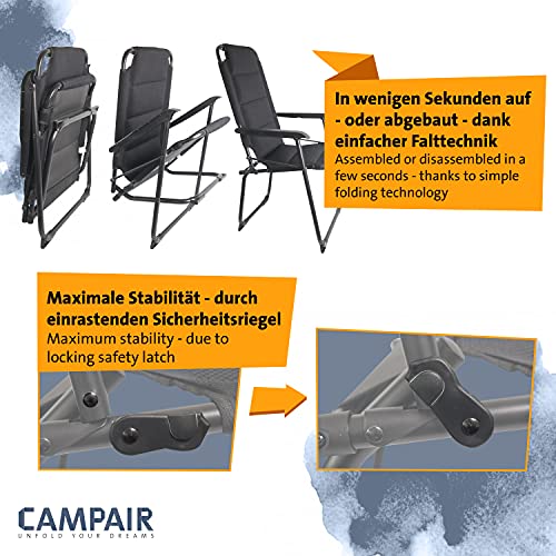 CampAir Silla Plegable para Camping 2 Unidades Aluminio Acolchado, 49x44cmx97cm, Negro