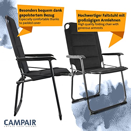 CampAir Silla Plegable para Camping 2 Unidades Aluminio Acolchado, 49x44cmx97cm, Negro