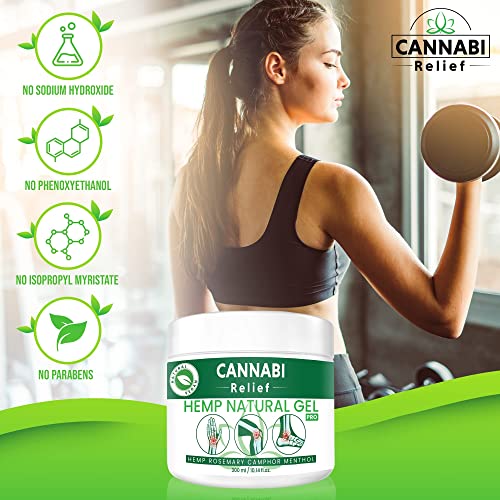 Cannabi Relief Gel de cáñamo natural de 300 ml | Ideal para molestias en rodillas, articulaciones y espalda baja | Extracto de cáñamo con romero, alcanfor y mentol