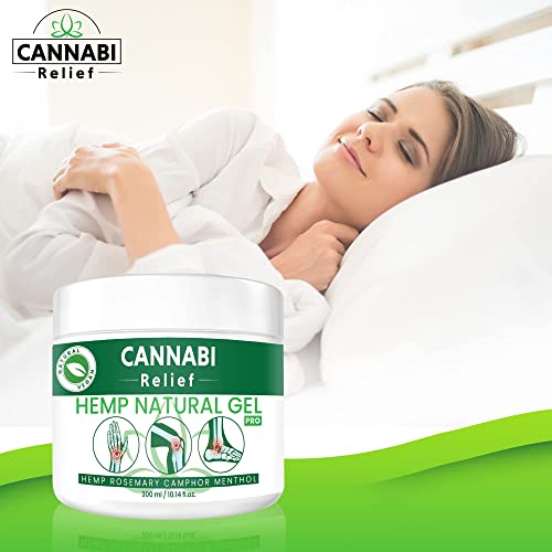 Cannabi Relief Gel de cáñamo natural de 300 ml | Ideal para molestias en rodillas, articulaciones y espalda baja | Extracto de cáñamo con romero, alcanfor y mentol