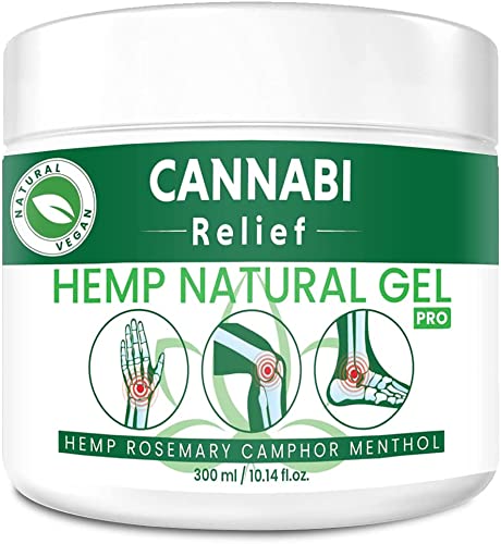 Cannabi Relief Gel de cáñamo natural de 300 ml | Ideal para molestias en rodillas, articulaciones y espalda baja | Extracto de cáñamo con romero, alcanfor y mentol