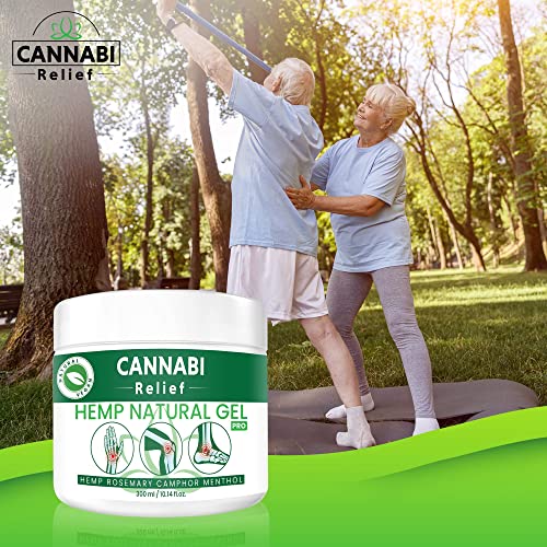 Cannabi Relief Gel de cáñamo natural de 300 ml | Ideal para molestias en rodillas, articulaciones y espalda baja | Extracto de cáñamo con romero, alcanfor y mentol