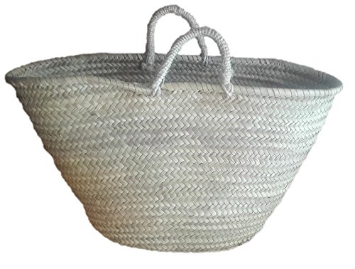 Capazo de Palma Básico, con Asas Corta de Pita. Cesto o Bolso de Mimbre para la Playa, Fibras Naturales. (10V, Aprox. 51x31 cm)