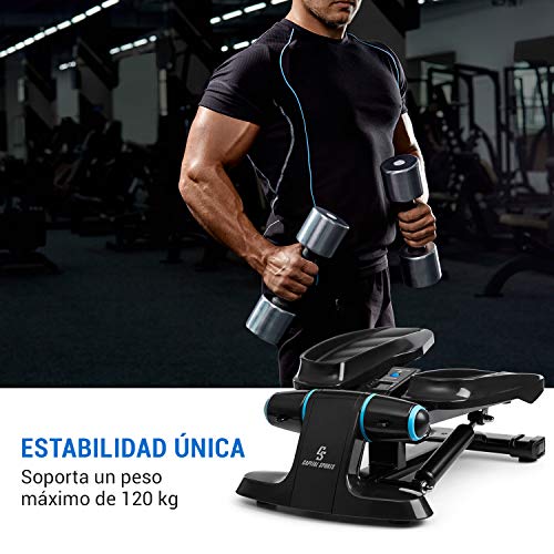 Capital Sports Galaxy Step - Steps Fitness, Stepper, hasta 120 Kg,Ordenador de Entrenamiento, App FitShow, Bluetooth, Sistema hidráulico de absorción de pisada, Stepper Fitness casa, Azul