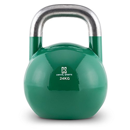 CapitalSports Compket - Pesa Rusa, Kettlebell Regulable con Bola de Acero, Pesas Rusas Ajustables con Mango Suave, Base alisada, para Uso al Aire Libre, Indicador de Kilos, Peso 24 Kg, Verde