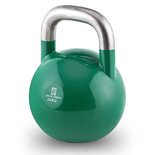 CapitalSports Compket - Pesa Rusa, Kettlebell Regulable con Bola de Acero, Pesas Rusas Ajustables con Mango Suave, Base alisada, para Uso al Aire Libre, Indicador de Kilos, Peso 24 Kg, Verde