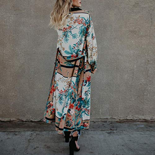 Cardigans Mujer Kimono 2019 Nuevo SHOBDW Pareos Manga Larga Cardigans Mujer Flores Boho Vendaje Playa de Verano Cardigans Mujer Largo Cover Up Suelto Tops Blusa Tallas Grandes S-3XL(Verde,XL)