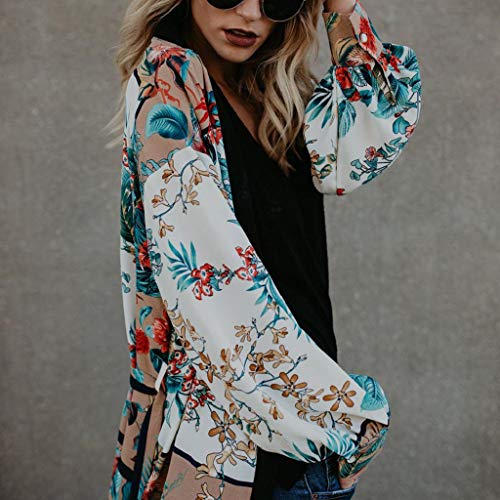 Cardigans Mujer Kimono 2019 Nuevo SHOBDW Pareos Manga Larga Cardigans Mujer Flores Boho Vendaje Playa de Verano Cardigans Mujer Largo Cover Up Suelto Tops Blusa Tallas Grandes S-3XL(Verde,XL)