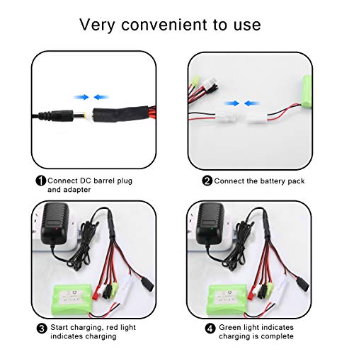 Cargador Airsoft para Batería Nimh/Nicd 2-10s 2,4-12V, Cargador RC Inteligente para Coche RC, Barco RC, Drone,Maquetas,Pistola de aire, con 5 Adaptador Mini Tamiya/Estándar Tamiya/JST/SM 2P/HuanQi