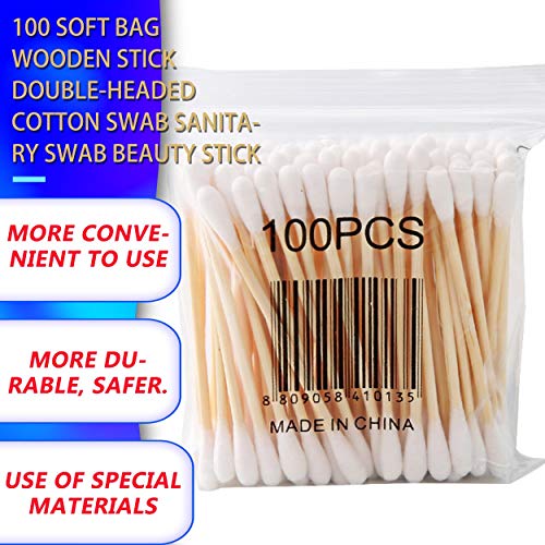 Caroline Philipson 100 bolsas suaves de madera palillo doble cabeza algodón hisopo sanitario belleza palillo de maquillaje algodón hisopo palo