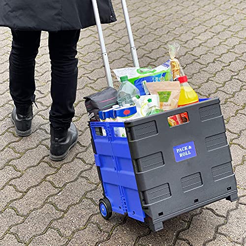 Carretilla con Caja de Transporte - 2 Ruedas - Hasta 35 kg de Carga - Asa de Aluminio Extensible - Multiusos - Color Azul