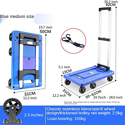 Carretillas Carrera plegable Plástico de la plataforma PUSET PUSH CARRES PANTENIMIENTO Carrito portátil con chasis retráctil para la oficina móvil de viaje de equipaje Plegables (Color : Small blue)