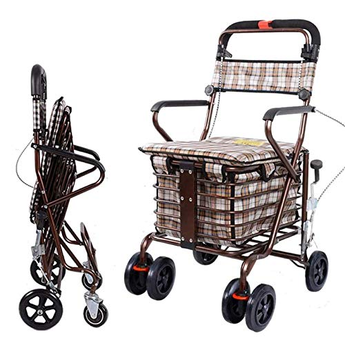 Carrito Compras portátil para Ancianos,Andador con Ruedas Plegable con Frenos,Ruedas giratorias y Bolsas Compras Impermeables Gran Capacidad