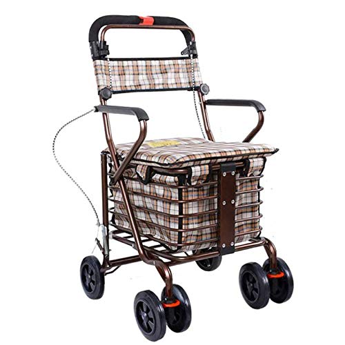 Carrito Compras portátil para Ancianos,Andador con Ruedas Plegable con Frenos,Ruedas giratorias y Bolsas Compras Impermeables Gran Capacidad