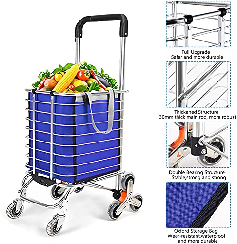 Carrito de Compras Plegable de Gran Capacidad con 8 Ruedas con Bolsa Impermeable Extraíble - Carrito Salvaescaleras Multiusos de Aleación de Aluminio