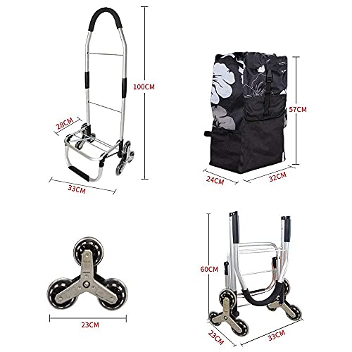 Carrito De Compras Portátil Carro De Escalada Ligero Con Ruedas Giratorias Y Bolsa De Lona Impermeable ExtraIble (Flor)