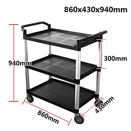 Carro de Almacenamiento de Cocina de 3Tier Serving Utility Trolley, Carro de Limpieza con Ruedas para Cocina, Hoteles, Restaurantes Y Residencias de Ancianos, T-C, S86x43x94cm