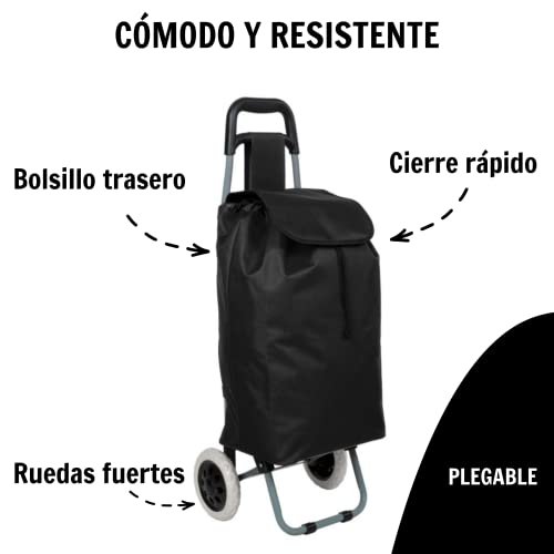 Carro De La Compra con Gran Capacidad en Tono Negro Ébano | Carro de la Compra con 2 Ruedas, Soporte Metálico y Alta Capacidad de Almacenamiento | Carrito de la Compra de Calidad