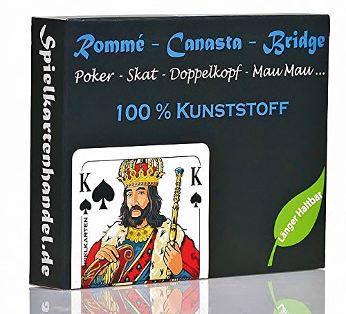 Cartas Rommee, Canasta, Puente de 100% plástico (plástico +), Imagen Francesa, Cartas de Juego de póquer, MAU MAU, Resistentes al Agua y Lavables.