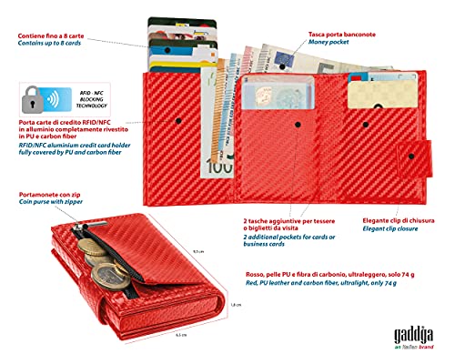 Cartera para Tarjetas de crédito, Color Rojo, 9,5 x 6,5 x 1,8 cm, RFID Tarjetero con Bolsillo para Monedas Linea Ultrligero