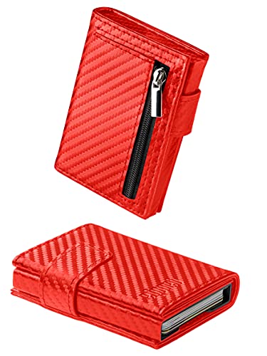 Cartera para Tarjetas de crédito, Color Rojo, 9,5 x 6,5 x 1,8 cm, RFID Tarjetero con Bolsillo para Monedas Linea Ultrligero