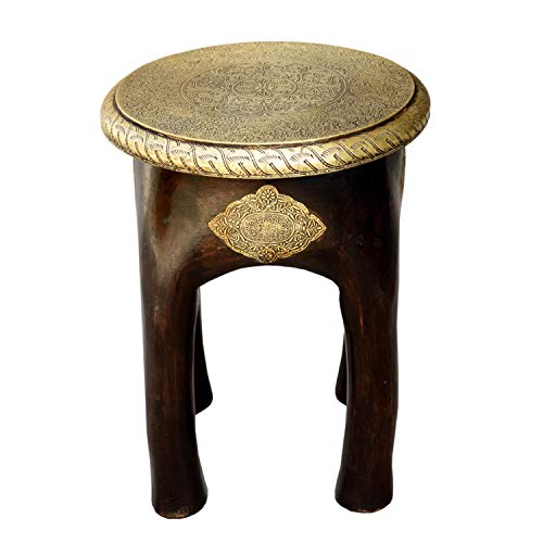 Casa Moro Marrakech Accessoires - Mesa Auxiliar de Madera de Mango con latón marquetería Fabricado a Mano Mesa Vintage Taburete Kamala | MA03-24