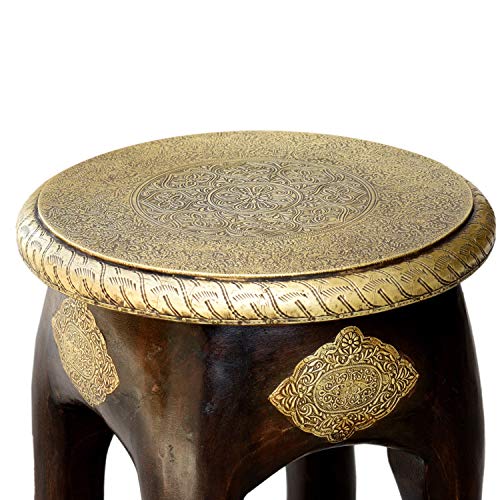 Casa Moro Marrakech Accessoires - Mesa Auxiliar de Madera de Mango con latón marquetería Fabricado a Mano Mesa Vintage Taburete Kamala | MA03-24