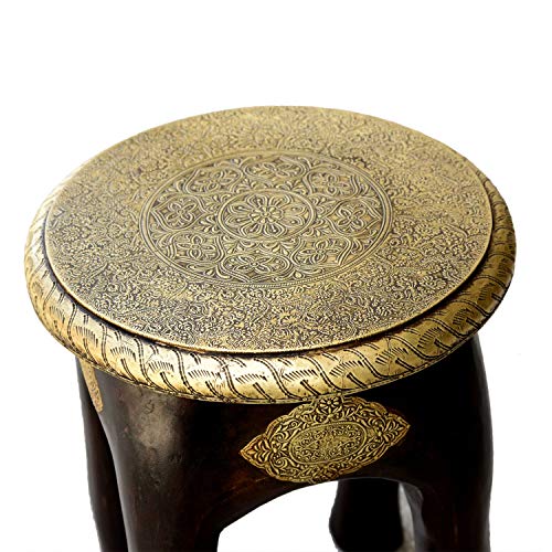 Casa Moro Marrakech Accessoires - Mesa Auxiliar de Madera de Mango con latón marquetería Fabricado a Mano Mesa Vintage Taburete Kamala | MA03-24