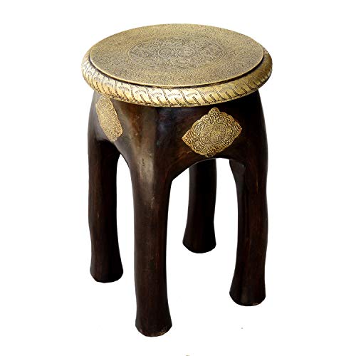 Casa Moro Marrakech Accessoires - Mesa Auxiliar de Madera de Mango con latón marquetería Fabricado a Mano Mesa Vintage Taburete Kamala | MA03-24