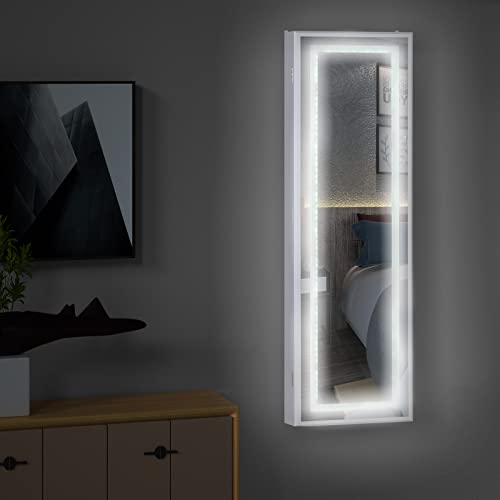 CASARIA Espejo Joyero Armario Blanco para Joyas Puertas Pared Luces LED 110x31,5x9cm Organizador bisutería