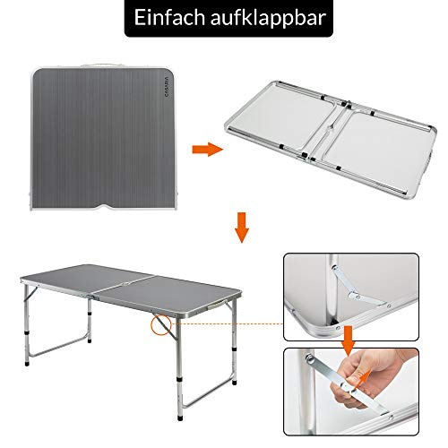 Casaria Mesa de Aluminio Plegable XXL 4 taburetes Plegables función de Maleta Camping Transporte fácil Gris jardín