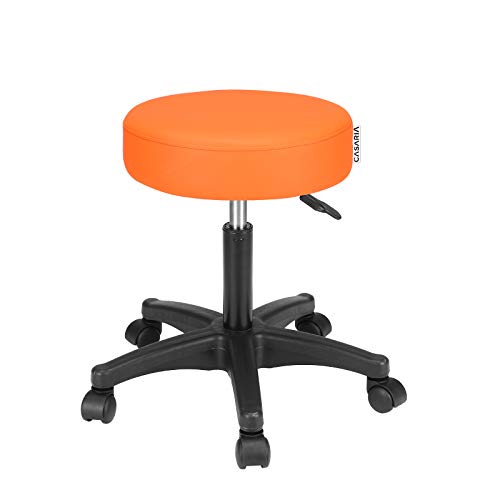 Casaria Taburete Giratorio con 5 Ruedas Naranja 56x56cm Asiento de Cuero sintético y Altura Regulable