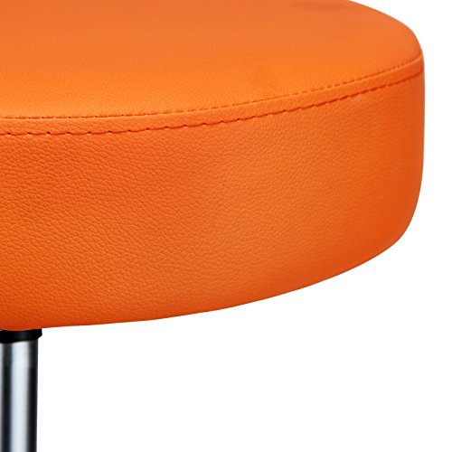 Casaria Taburete Giratorio con 5 Ruedas Naranja 56x56cm Asiento de Cuero sintético y Altura Regulable