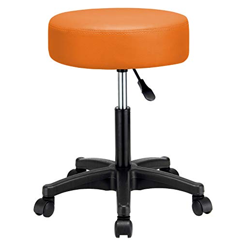 Casaria Taburete Giratorio con 5 Ruedas Naranja 56x56cm Asiento de Cuero sintético y Altura Regulable