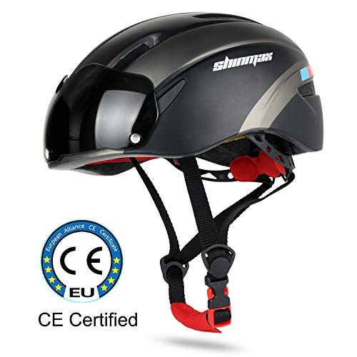 Casco Bicicleta Adulto, KINGLEAD Casco Bici Certificación CE con Magnéticas Desmontables Visera & Bolsa Portátil Casco Ciclismo Hombre Mujer Transpirable Ajustable Carretera Montaña Patineta (KL-001)