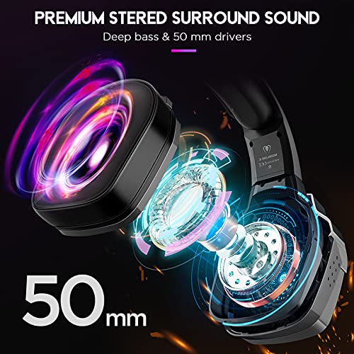 Cascos Gaming PS4, Giratorio de 90° y 4 Modos de Iluminación RGB Auriculares Gaming, Transductores 50mm, Micrófono con Premium Estéreo, Compatibles con PS4, PS5, Xbox One, PC, Switch