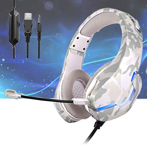 Cascos Gaming PS5 con Micrófono Ajustable para Xbox Series X PC Switch PS4 PC Gaming, Auriculares con Sonido Envolvente 360, Orejeras Viscolasticas Ligero Cómodo, Diadema Ajustable, LED RGB