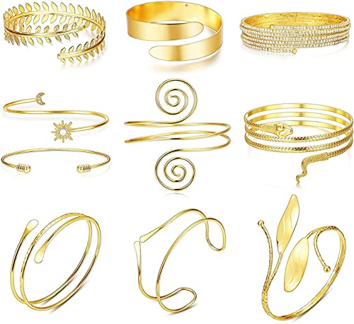 CASSIECA 10 Uds Brazalete para Brazo Superior Brazalete para Mujer Brazalete Ajustable Dorado Brazalete para Brazo Superior Brazalete Boho Joyería