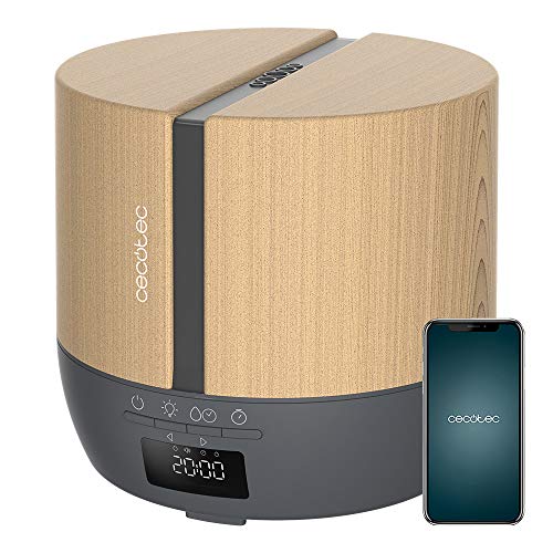 Cecotec Difusor de aromas PureAroma 550 Connected Grey Woody. Capacidad 500ml, Pantalla LED, Altavoz, Control por bluetooth, App, Temporizador 12h, 3 Modos de funcionamiento, Cobertura 30m2